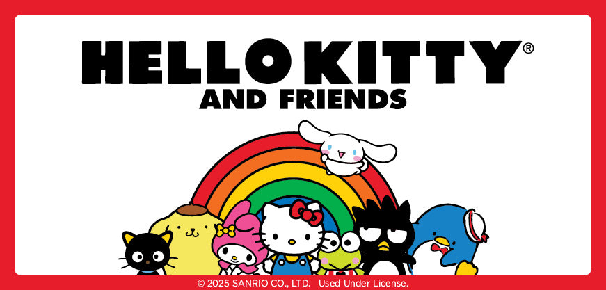 Hello Kitty and Friends with a rainbow on a white background
